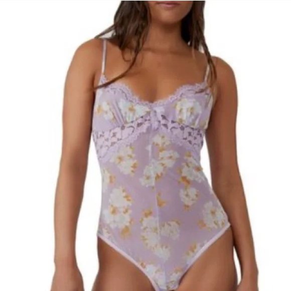 NWT Free People Monday Morning Bodysuit in Lilac Combo - Picture 1 of 11